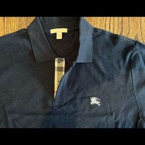 Burberry navy blue long-sleeved pique polo